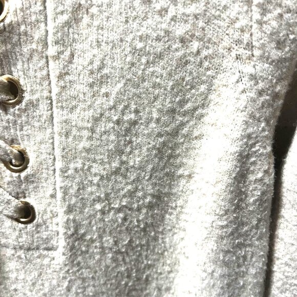 Lace-Up Knit Sweater Dress M Wool Shift Long Sleeve Beige Cozy Ribbed Hem Detail - Picture 7 of 10